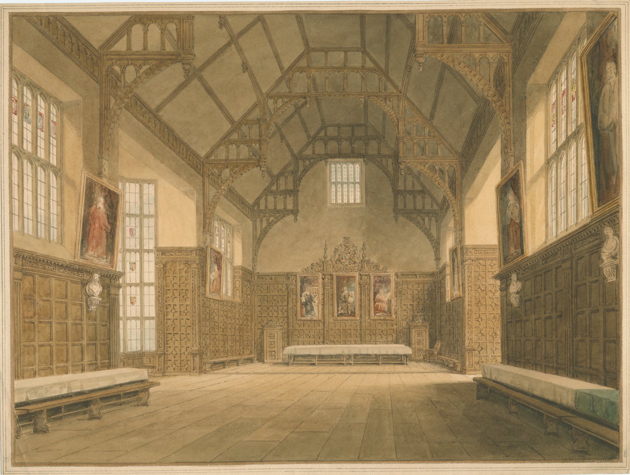 Cambridgeshire - Trinity College Hall - vnitřní pohled, 1818 od John Buckler