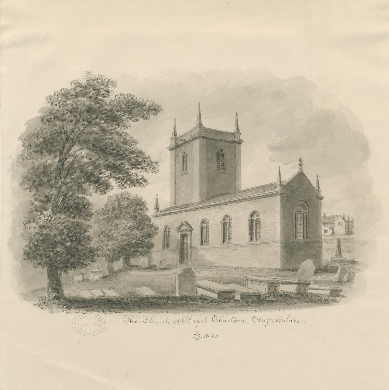 Chapel Chorlton Church: sépiová kresba od John Buckler