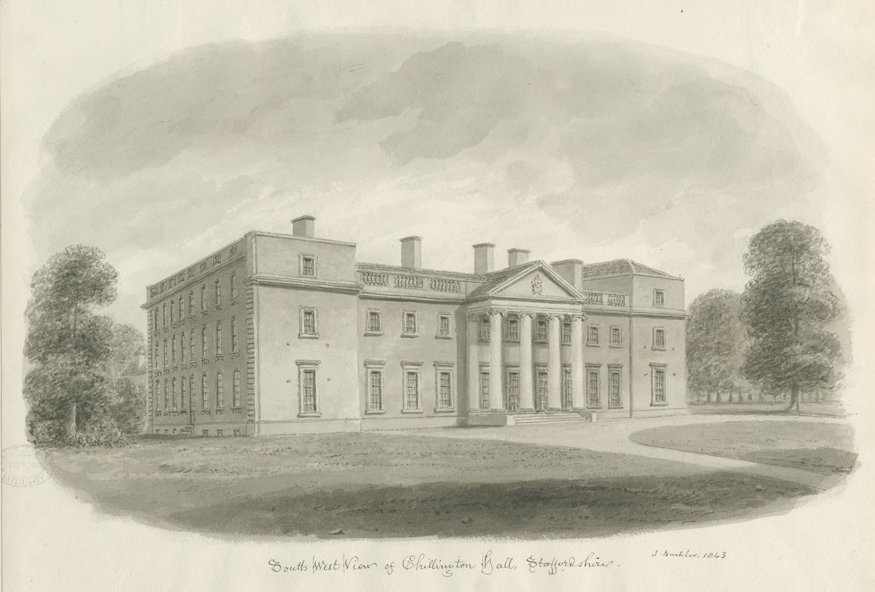 Chillington Hall: sépiová kresba od John Buckler