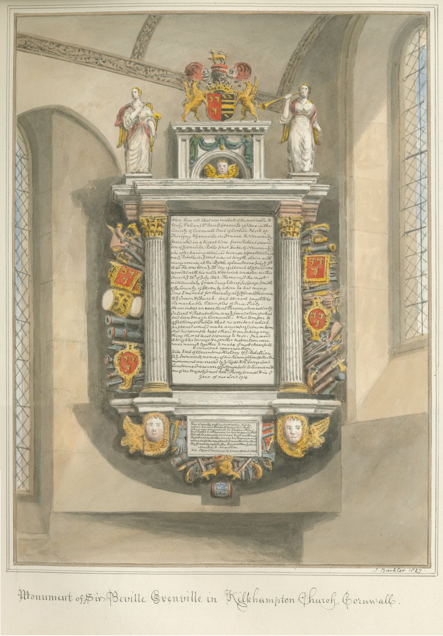 Cornwall – Kilkhampton Church – Památník sira Bevila Grenvilla od John Buckler