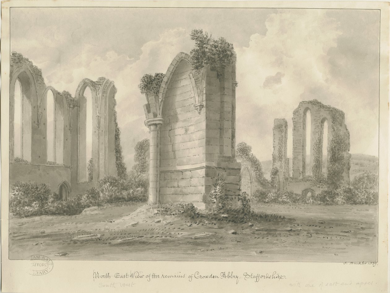 Croxden Abbey: sépiová kresba od John Buckler