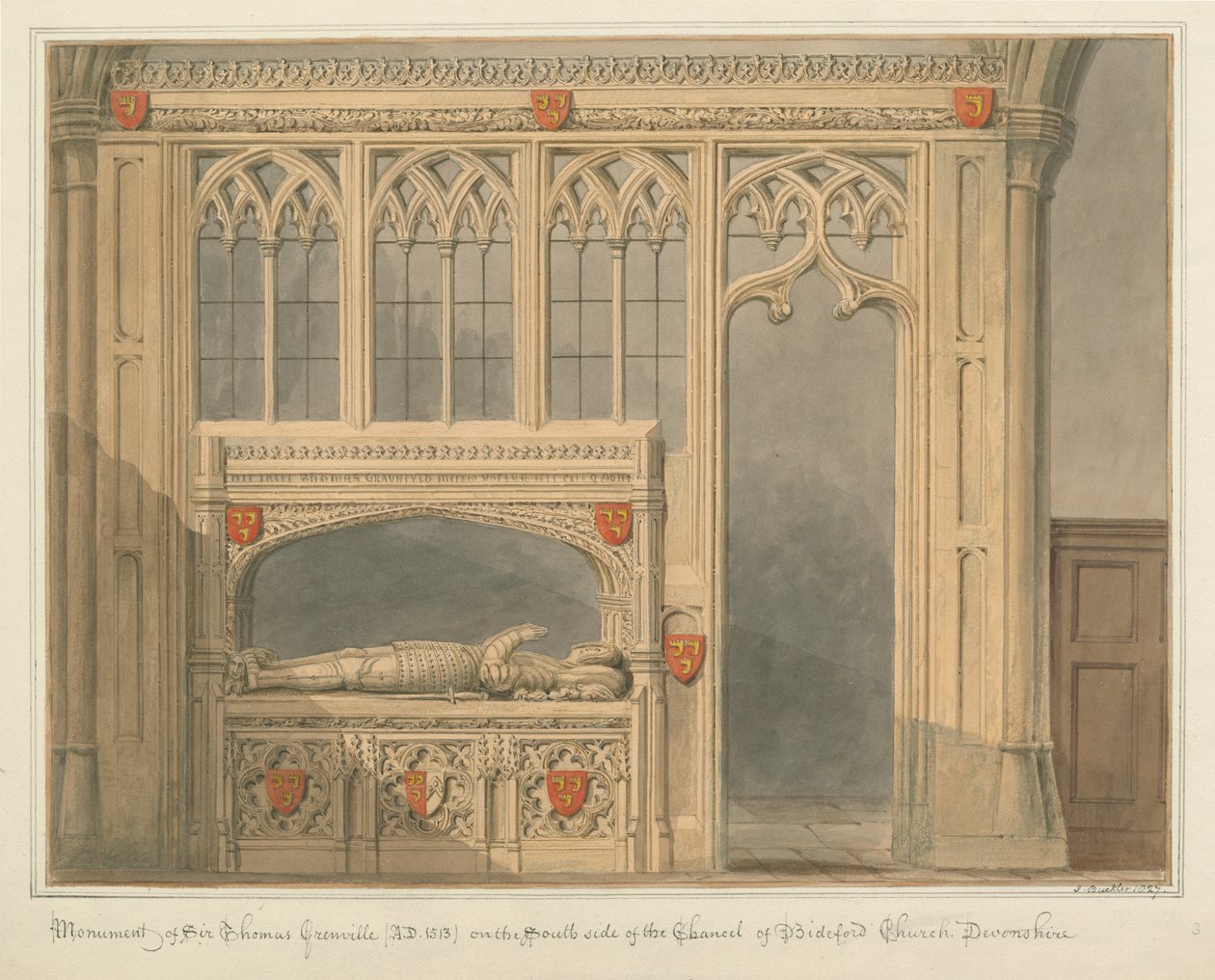 Devonshire - Bideford Church - Památník sira Thomase Grenvilla od John Buckler