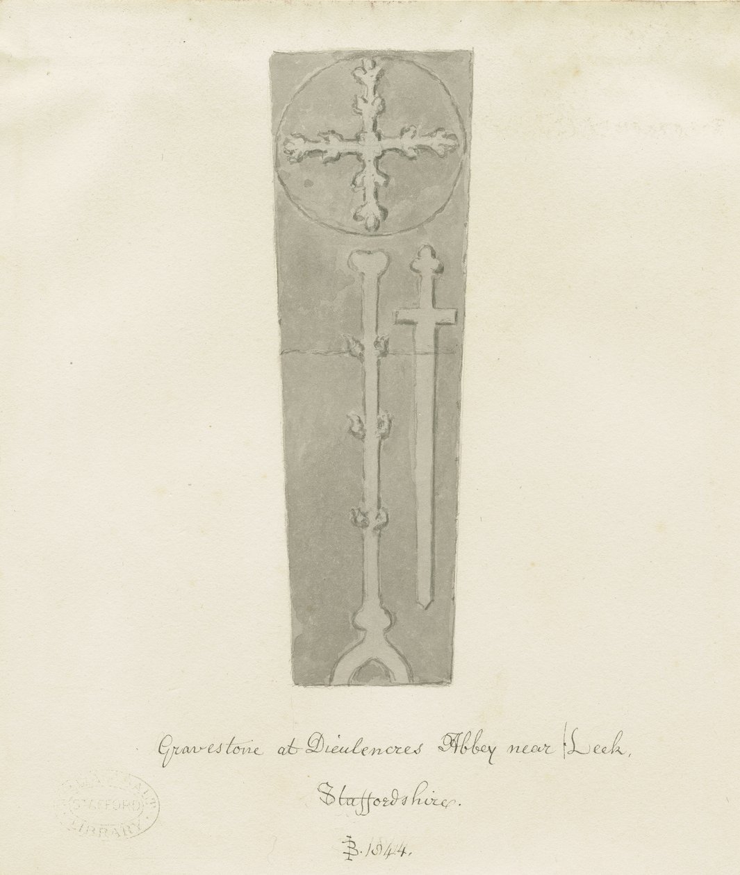 Dieulacres Abbey: sépiová kresba od John Buckler