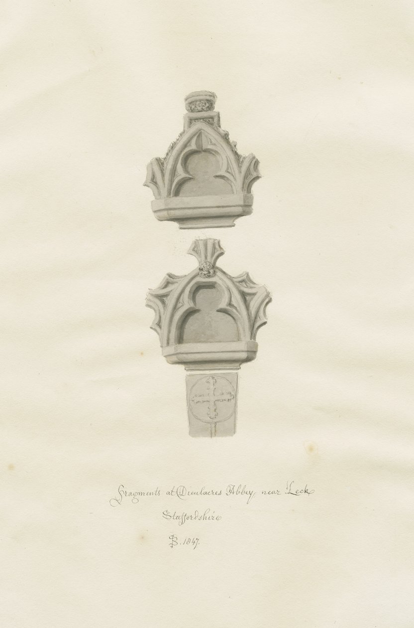 Dieulacres Abbey: sépiová kresba od John Buckler