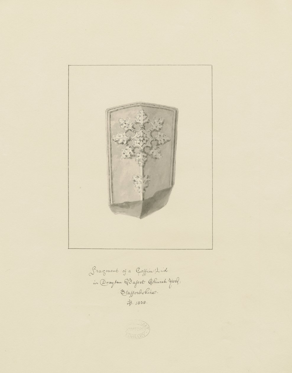 Drayton Bassett Church - Víko rakve: sépiová kresba, 1838 od John Buckler