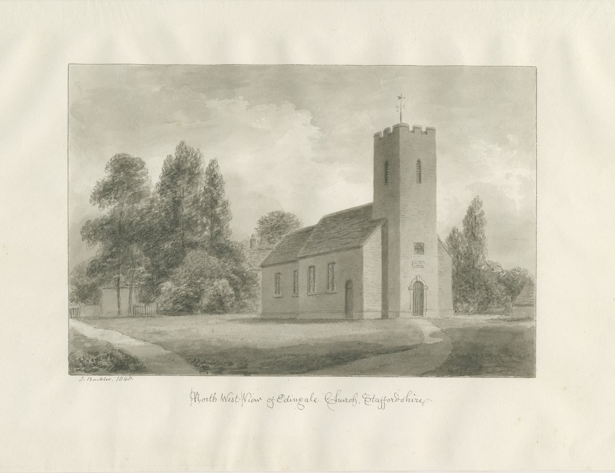 Edingale Church: sépiová kresba od John Buckler