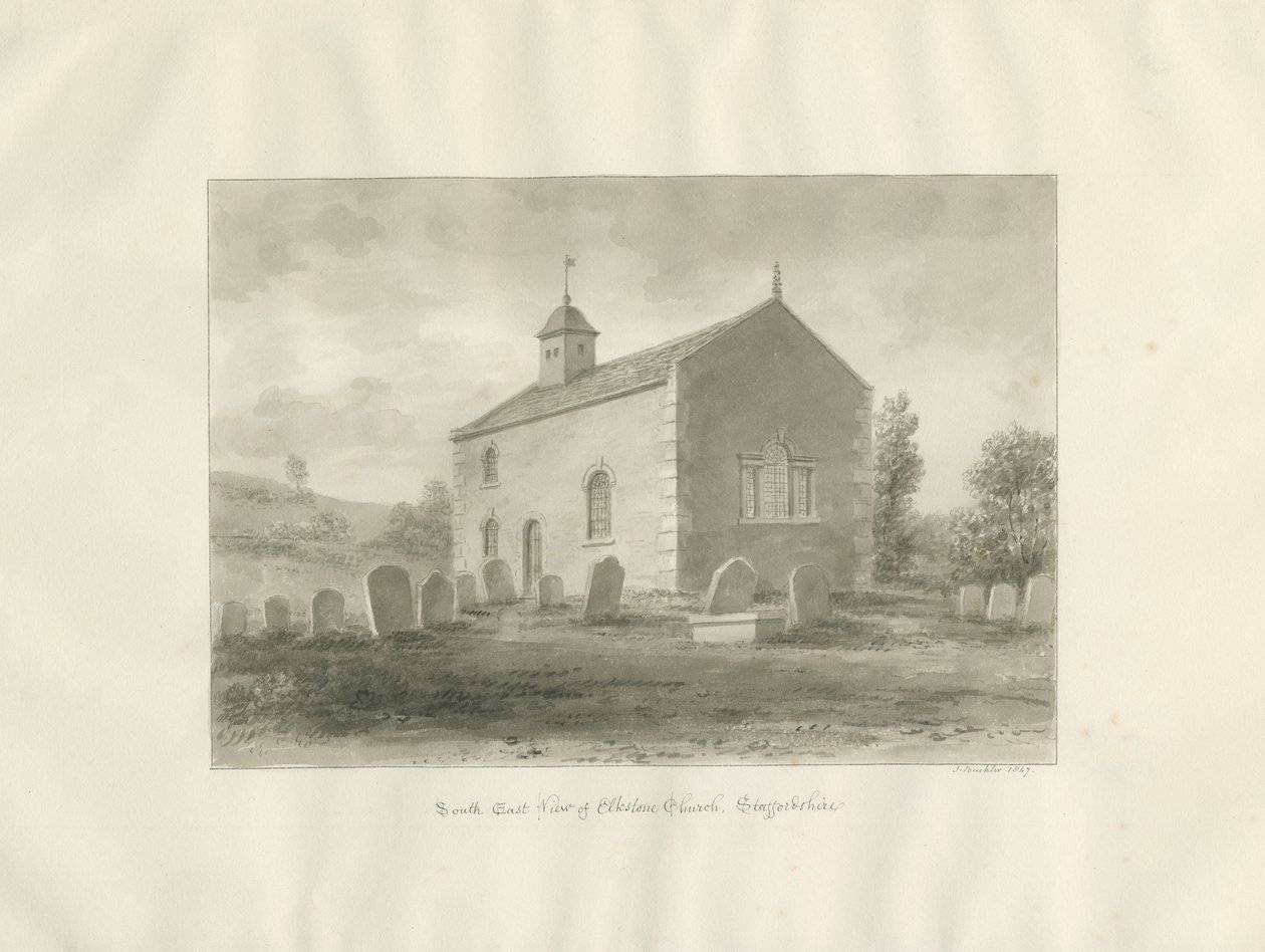 Elkstone Chapel: sépiová kresba od John Buckler
