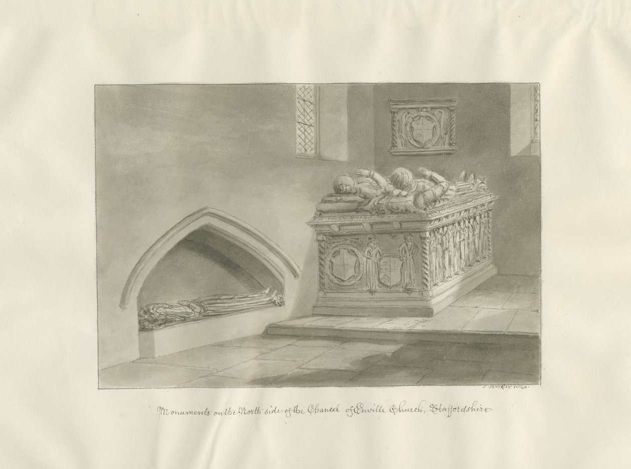 Enville Church - Monument: sépiová kresba od John Buckler