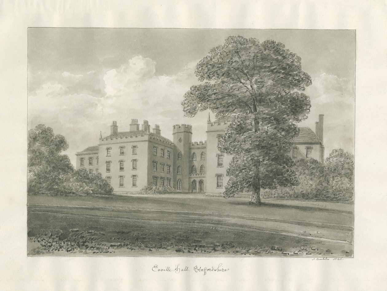 Enville Hall: sépiová kresba od John Buckler