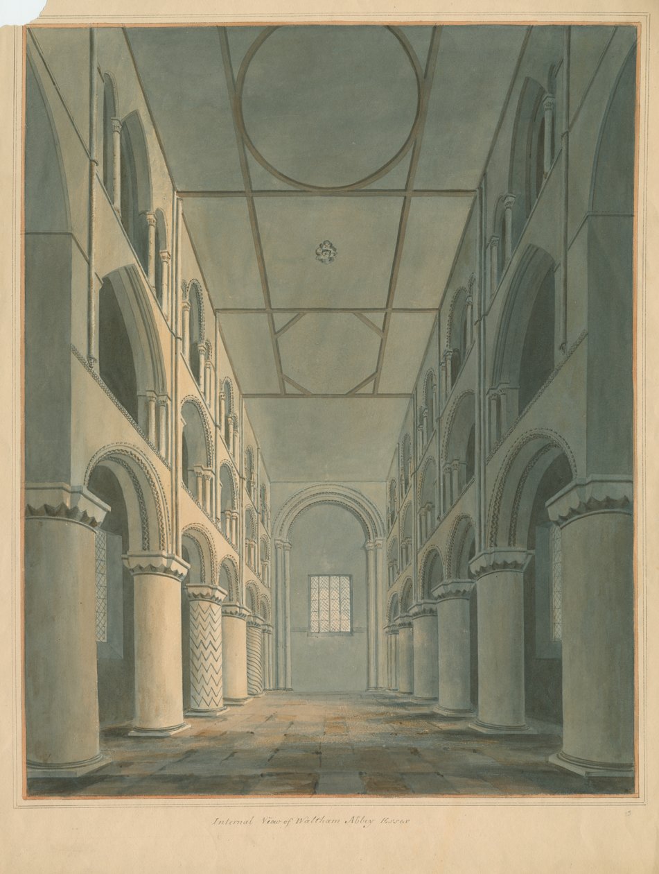 Essex – Waltham Abbey – interiér, 1802 od John Buckler