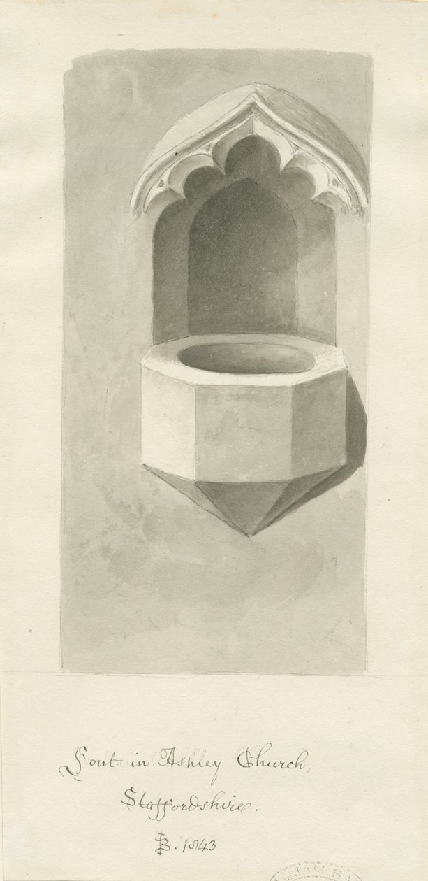 Písmo v kostele Ashley: sépiová kresba, 1843 od John Buckler