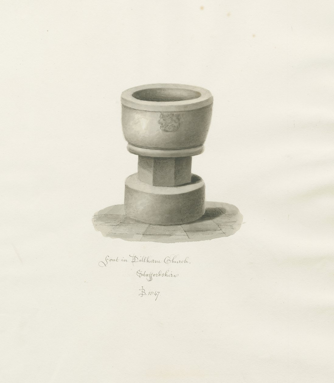 Písmo v kostele Dilhorne: sépiová kresba, 1847 od John Buckler