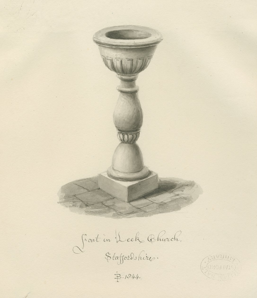 Písmo v kostele Leek: sépiová kresba, 1844 od John Buckler