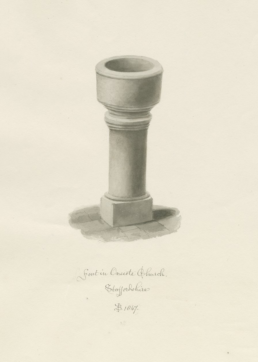 Písmo v kostele Onecote: sépiová kresba, 1847 od John Buckler