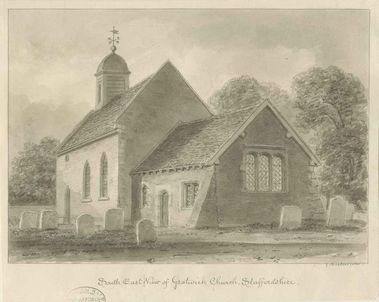 Gratwich Church: sépiová kresba od John Buckler