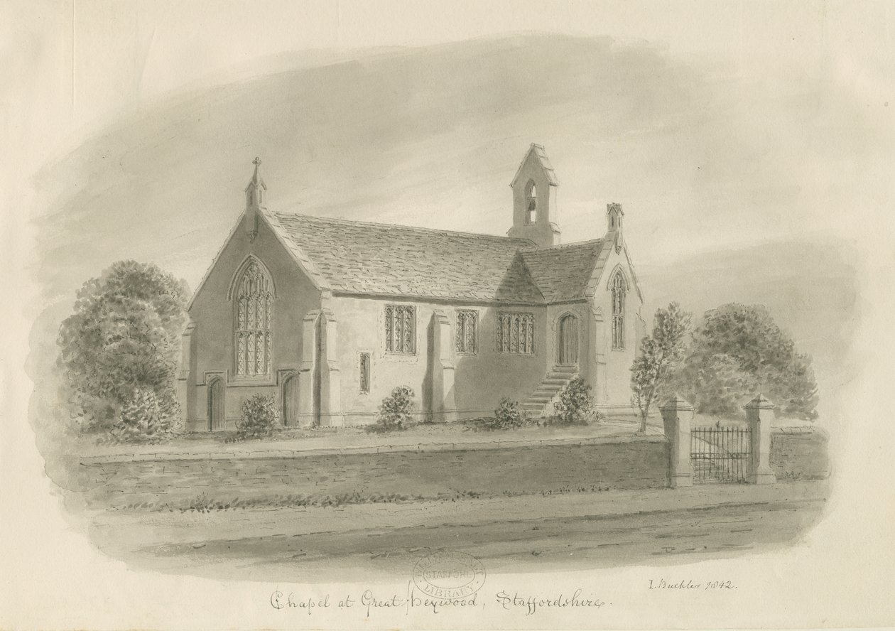 Great Haywood Chapel: sépiová kresba od John Buckler
