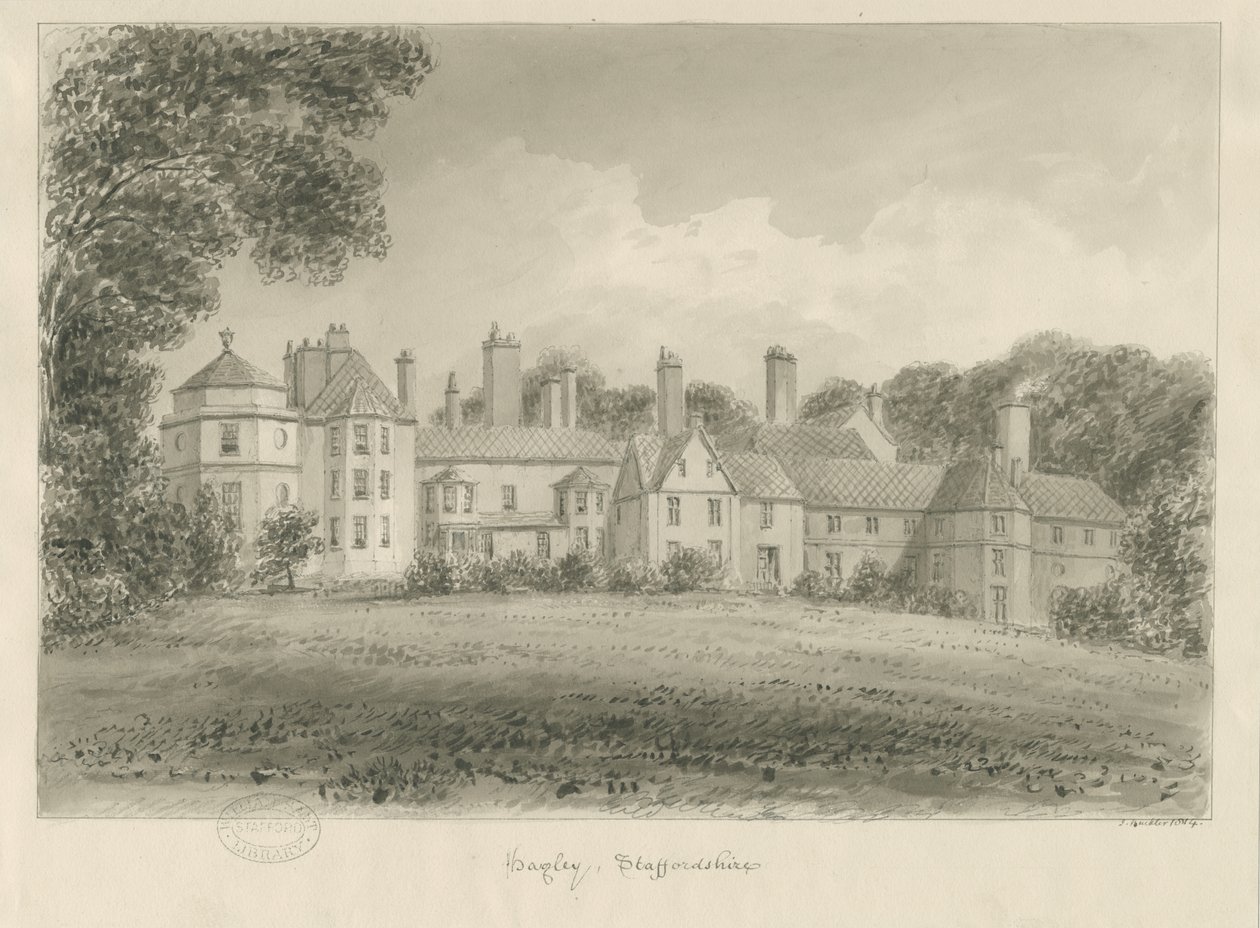 Hagley Hall: sépiová kresba, 1814 od John Buckler