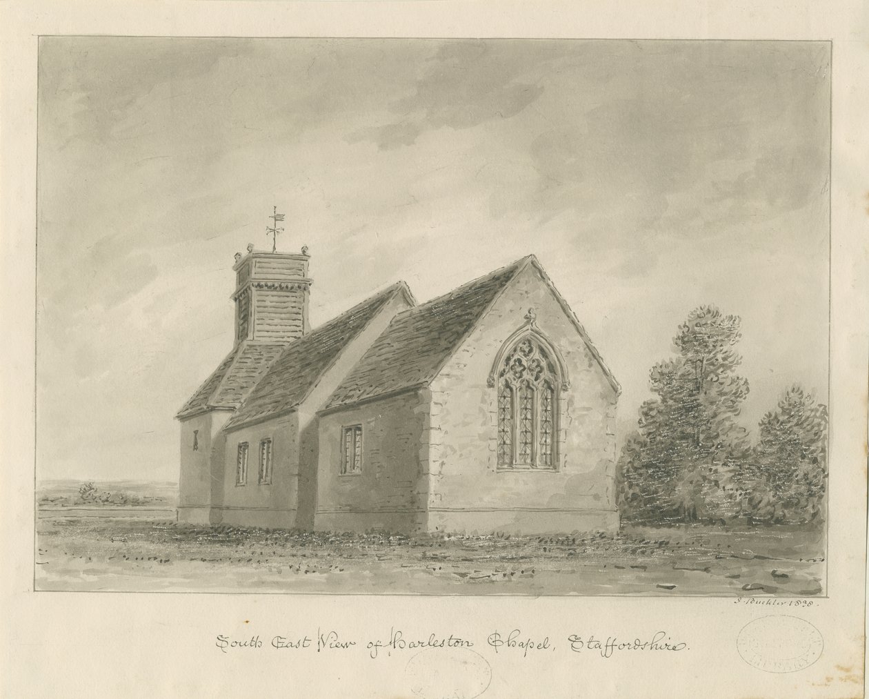 Harlaston Chapel: sépiová kresba od John Buckler