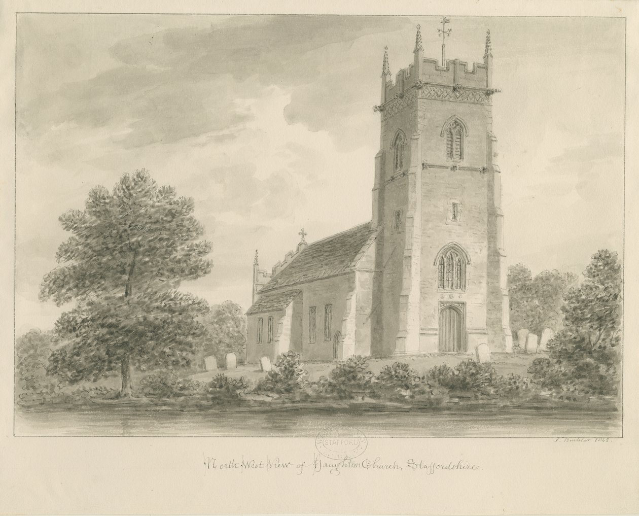 Haughton Church: sépiová kresba od John Buckler