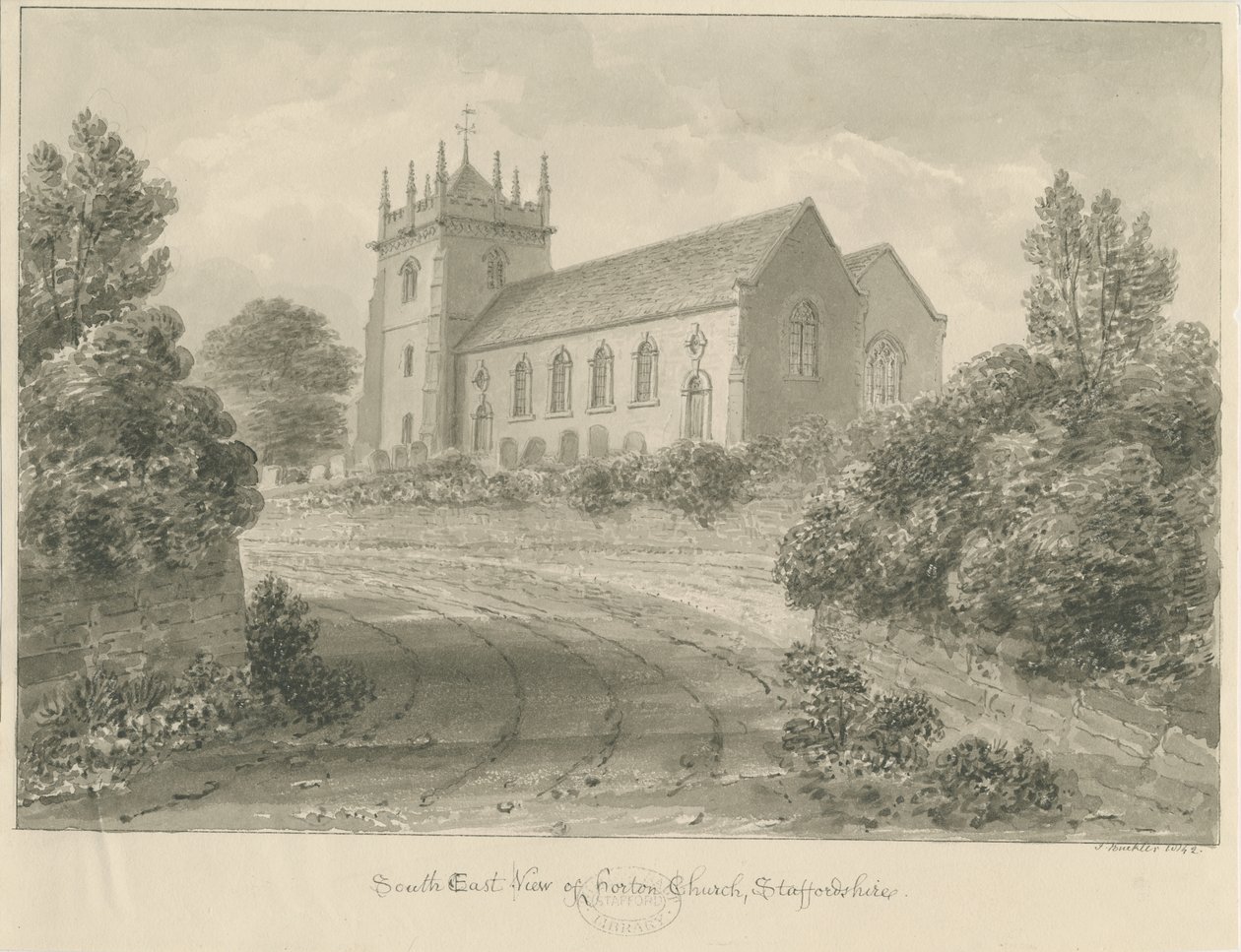 Horton Church: sépiová kresba od John Buckler