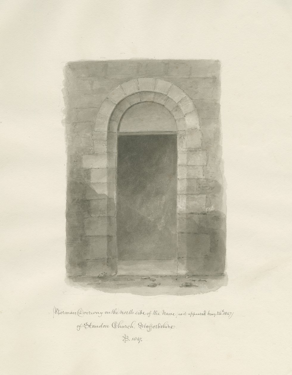 Interiér kostela Standon: sépiová kresba, 24. května 1847 (kresba) od John Buckler