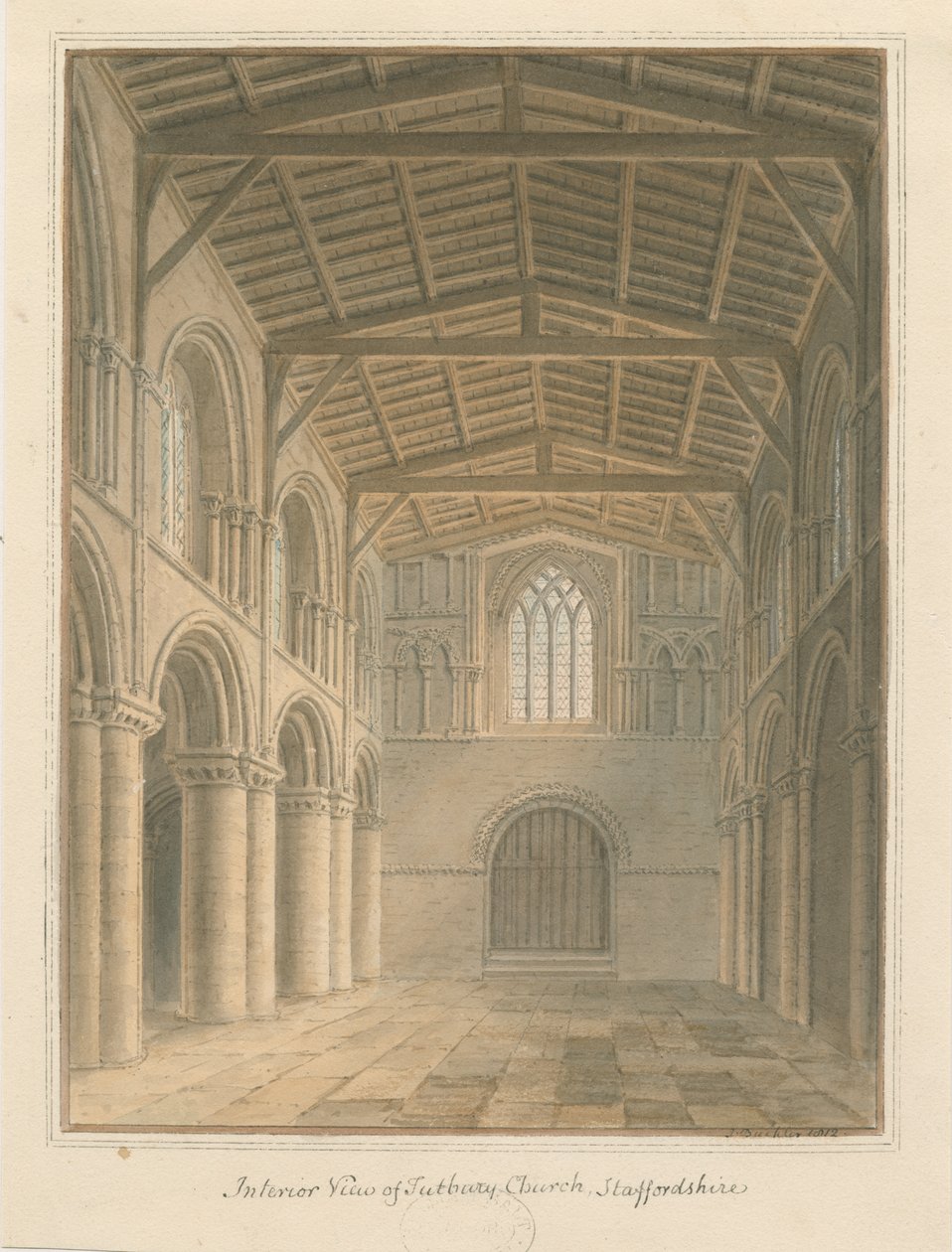 Interiér Tutbury Priory Church: akvarel od John Buckler
