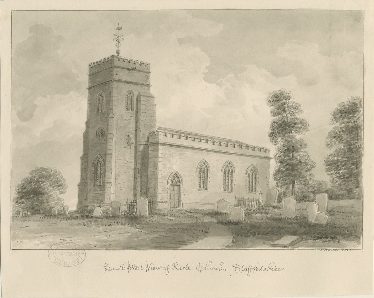 Keele Church: sépiová kresba od John Buckler