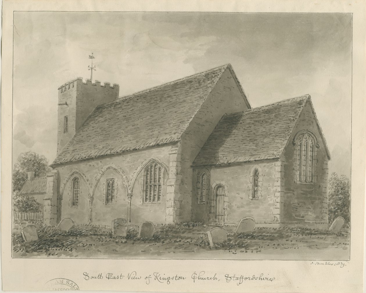 Kingstone Church: sépiová kresba od John Buckler