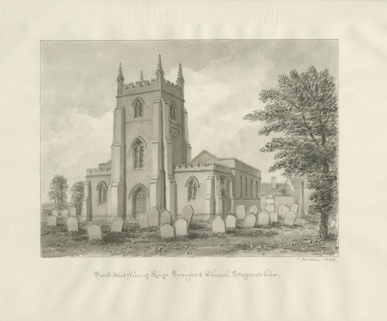 Kingswinford Church: sépiová kresba od John Buckler