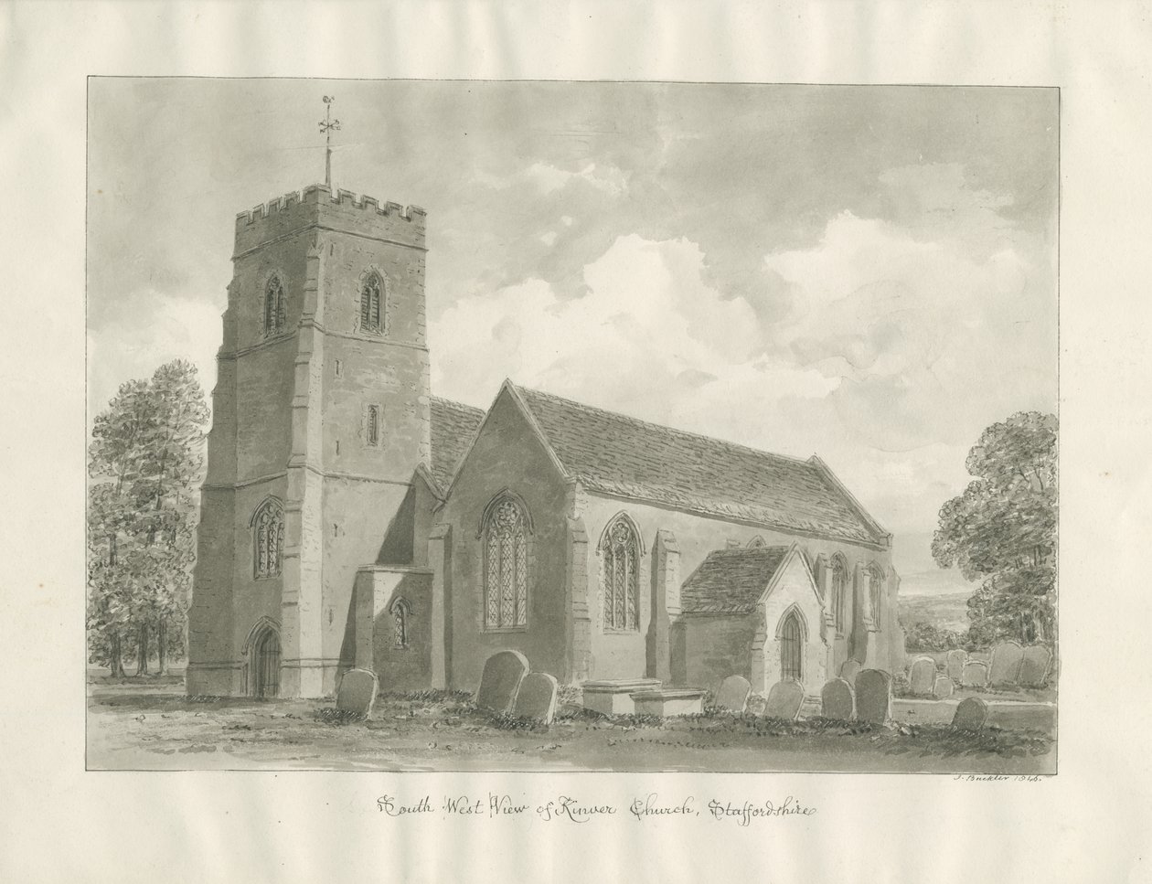 Kinver Church: sépiová kresba od John Buckler