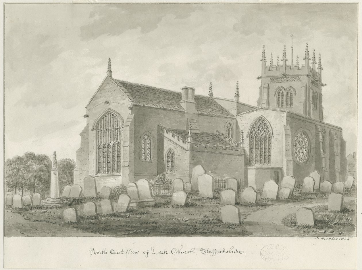 Pórkový kostel: sépiová kresba, 1844 od John Buckler
