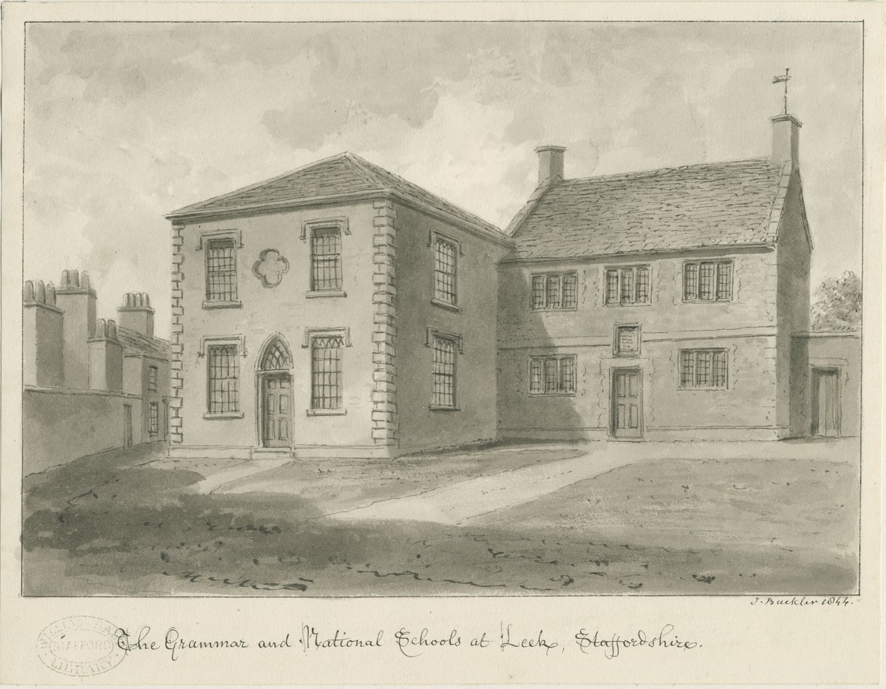 Město pórku – gymnázium: kresba v sépii, 1844 od John Buckler