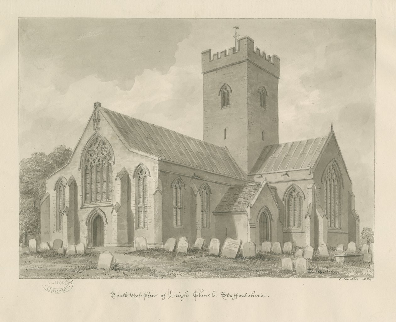 Leigh Church: sépiová kresba od John Buckler