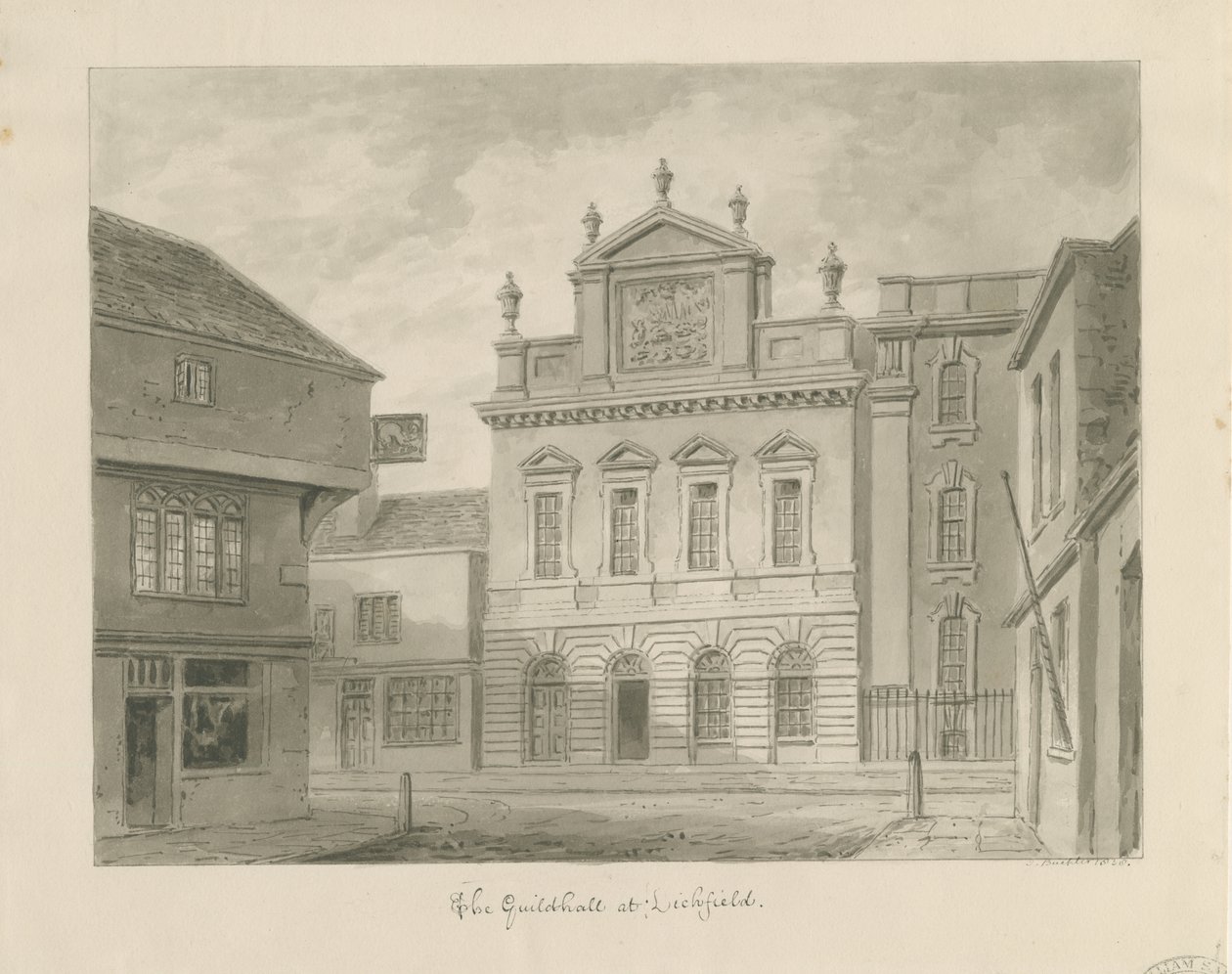 Lichfield - Guildhall: sépiová kresba od John Buckler