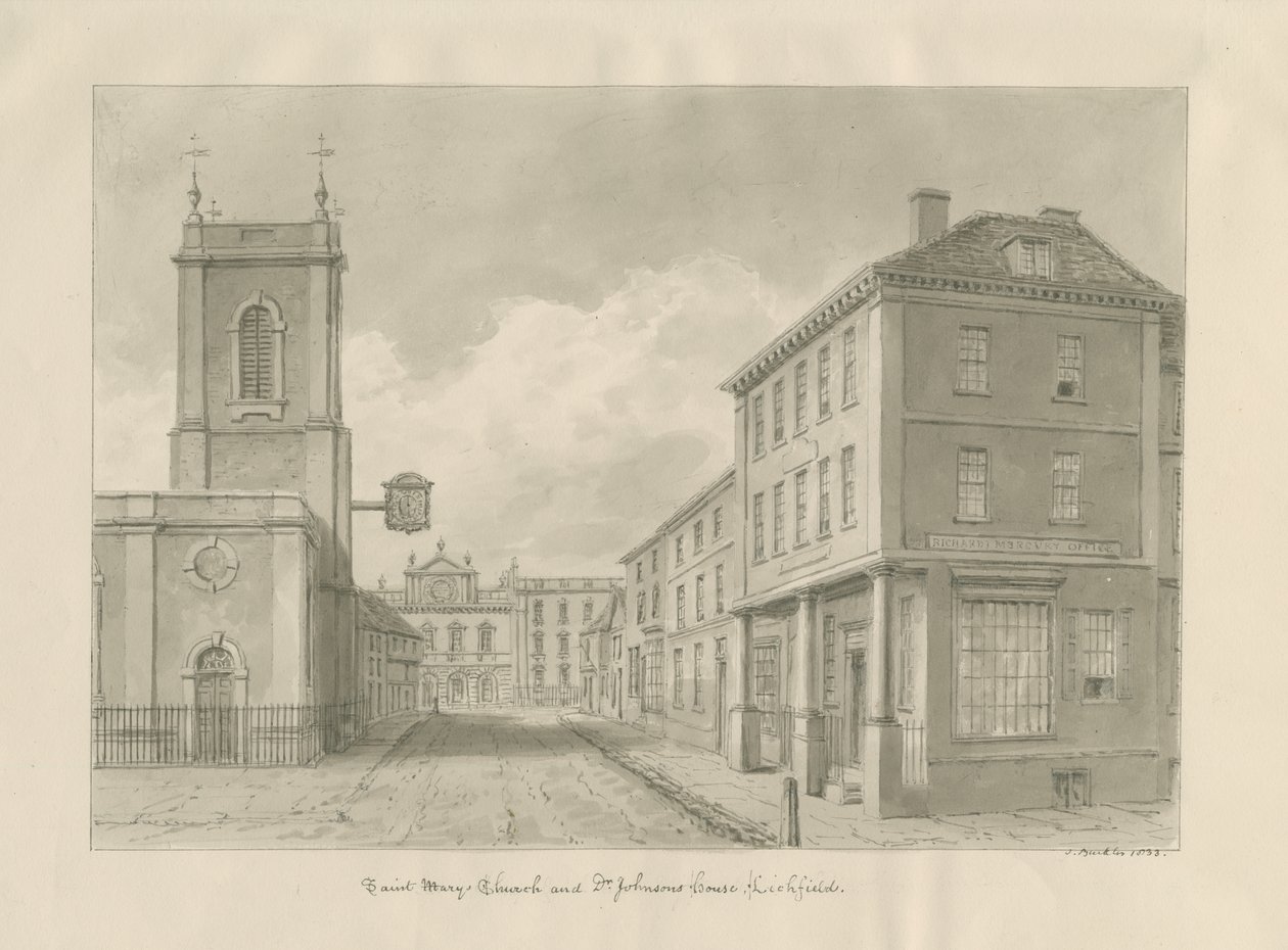 Lichfield - Kostel Panny Marie: sépiová kresba, 1833 od John Buckler