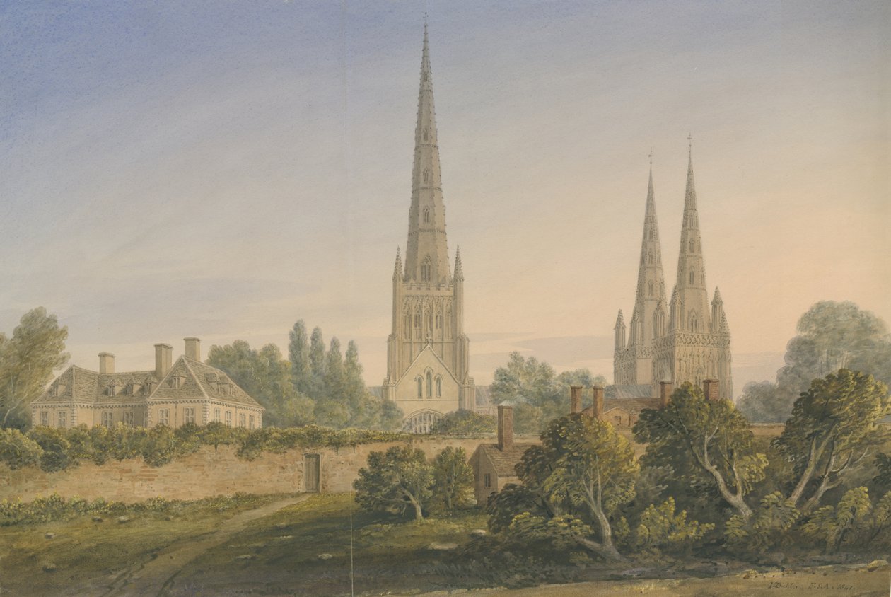 Katedrála Lichfield - Severní pohled: malba vodovými barvami, 1841 od John Buckler