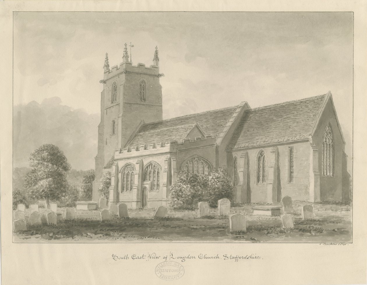 Longdon Church: sépiová kresba od John Buckler