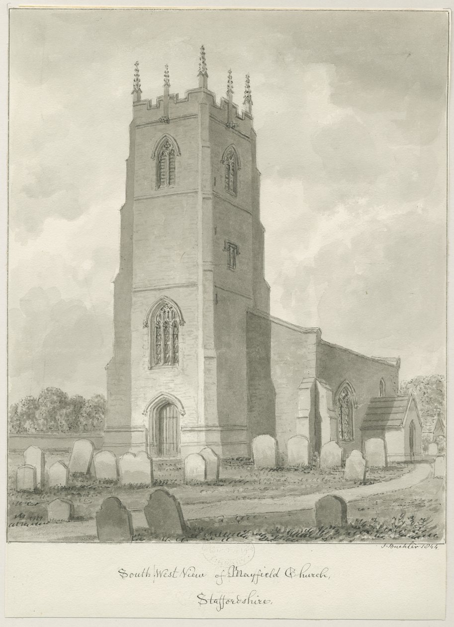 Mayfield Church: sépiová kresba od John Buckler