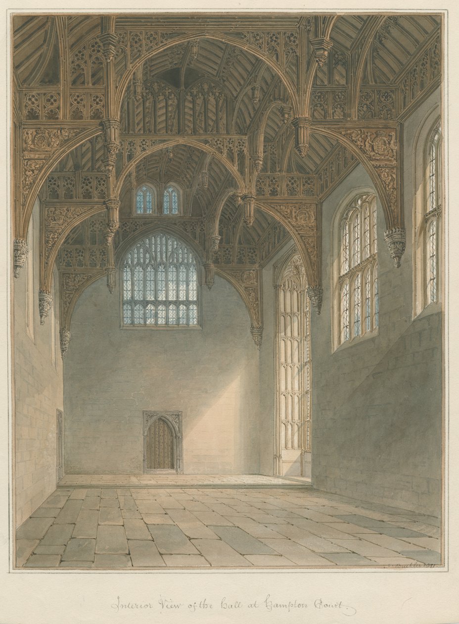 Middlesex - Hampton Court - Interiér Hall, 1821 od John Buckler