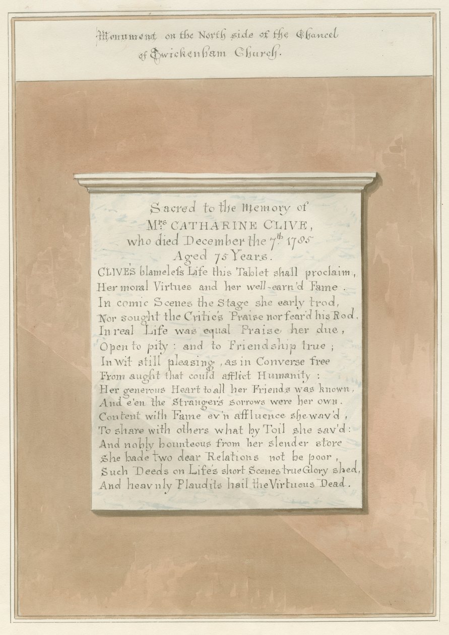 Middlesex - Twickenham Church - Monument: sépiová kresba od John Buckler