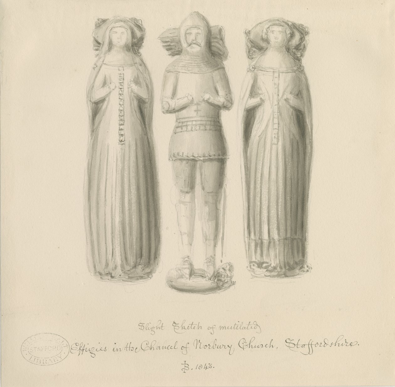 Norbury Church - Podobizna [sira Edwarda Botilera]: sépiová kresba od John Buckler