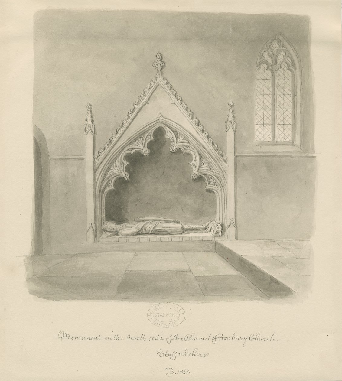 Norbury Church - Památník Ralph le Boteler: sépiová kresba, 1843 od John Buckler