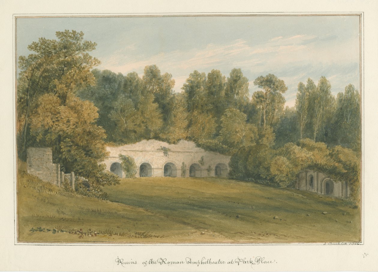 Oxfordshire - Henley upon Thames - římský amfiteátr v Park Place, 1826 od John Buckler