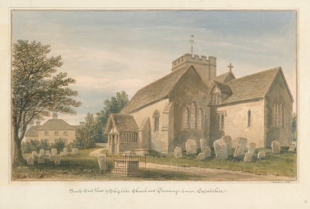 Oxfordshire - Shiplake Church and Parsonage House, 1830 od John Buckler