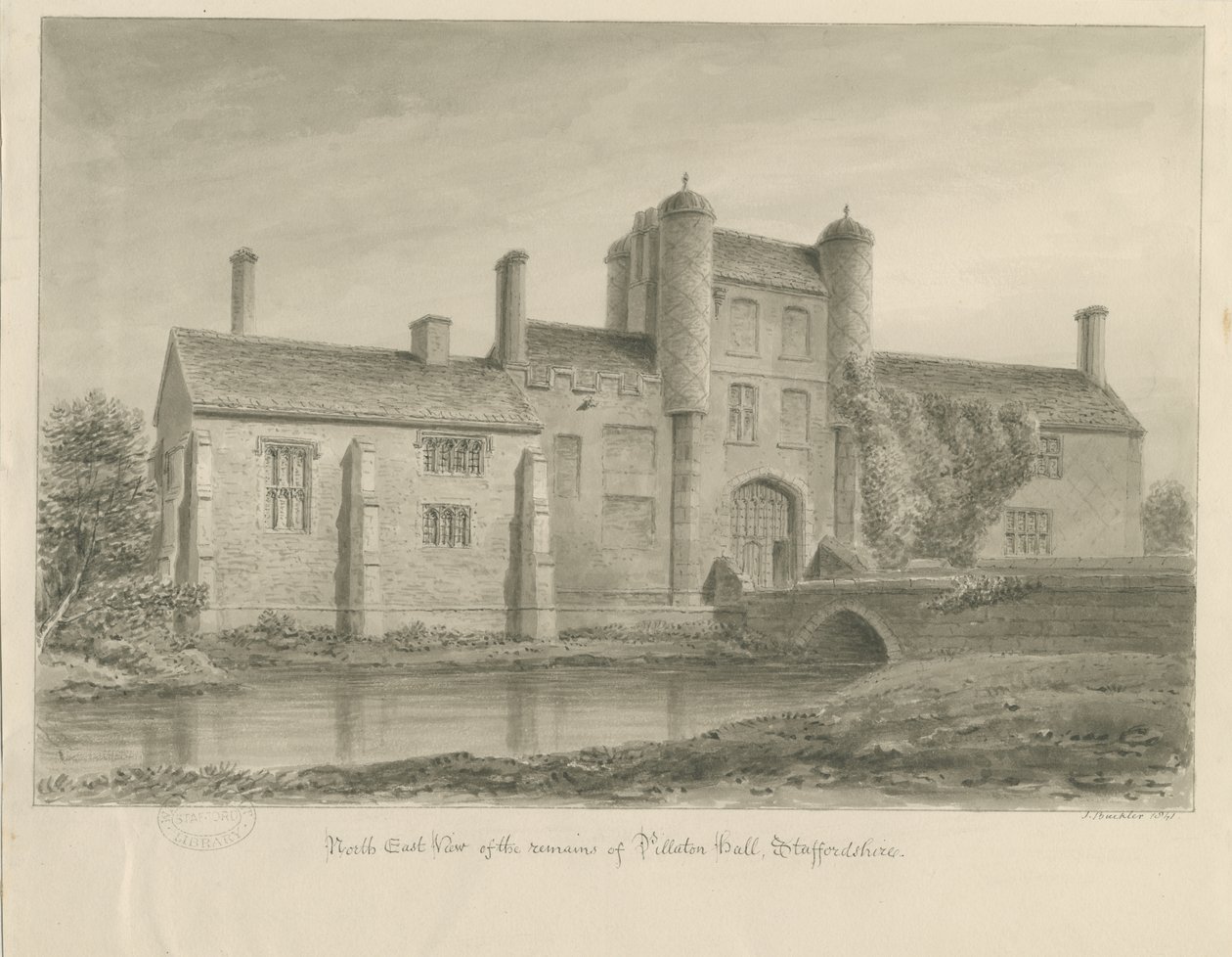 Pillaton Hall: sépiová kresba od John Buckler