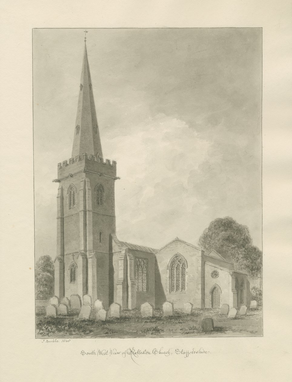 Rolleston Church: sépiová kresba od John Buckler