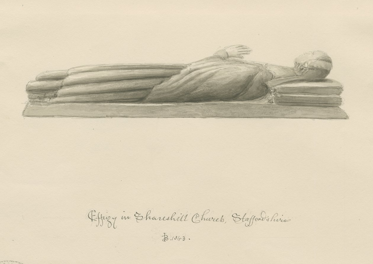 Shareshill Church – Monumentální podobizna [Cassandra Swynnerton]: sépiová kresba od John Buckler