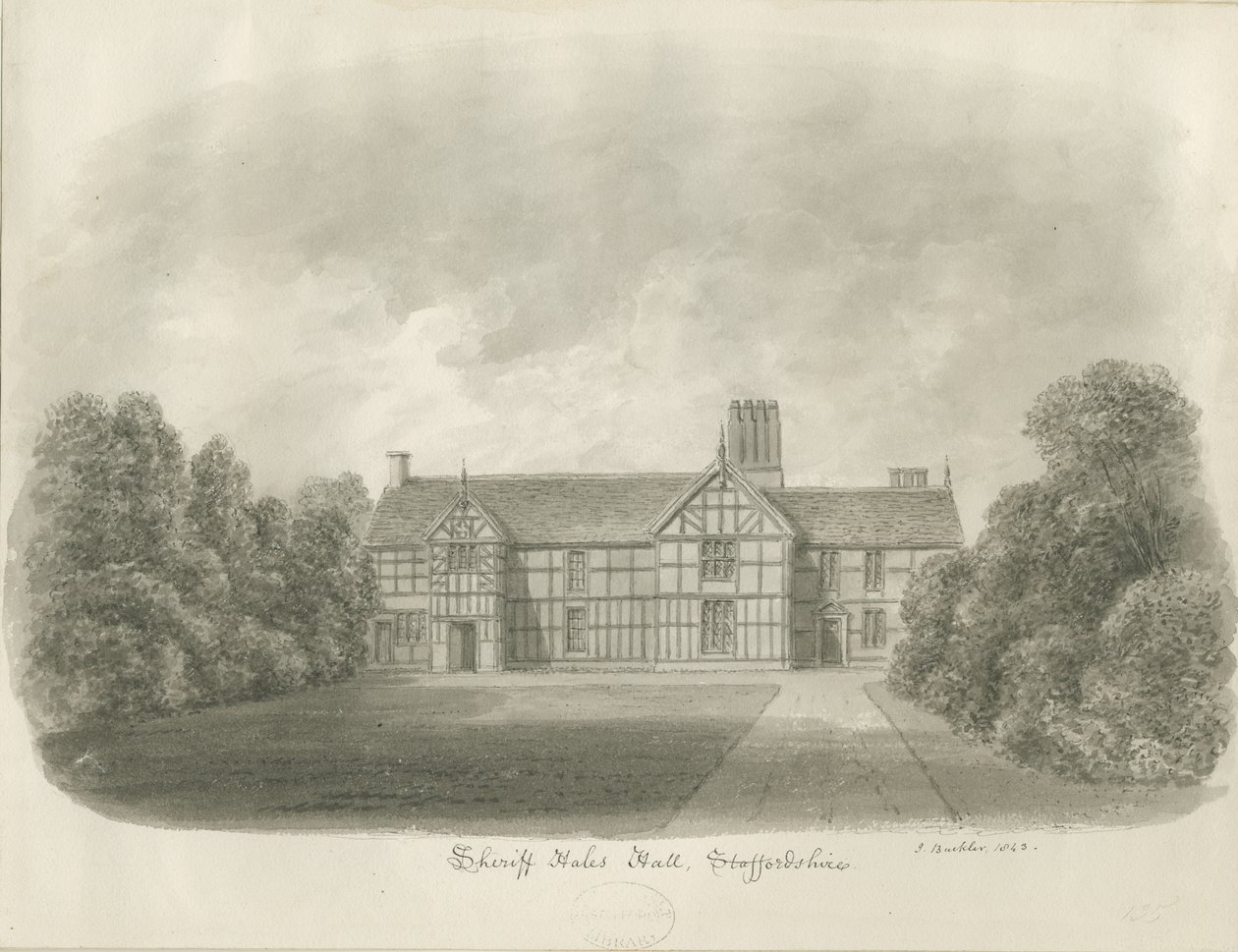 Sheriffhales Hall: sépiová kresba od John Buckler