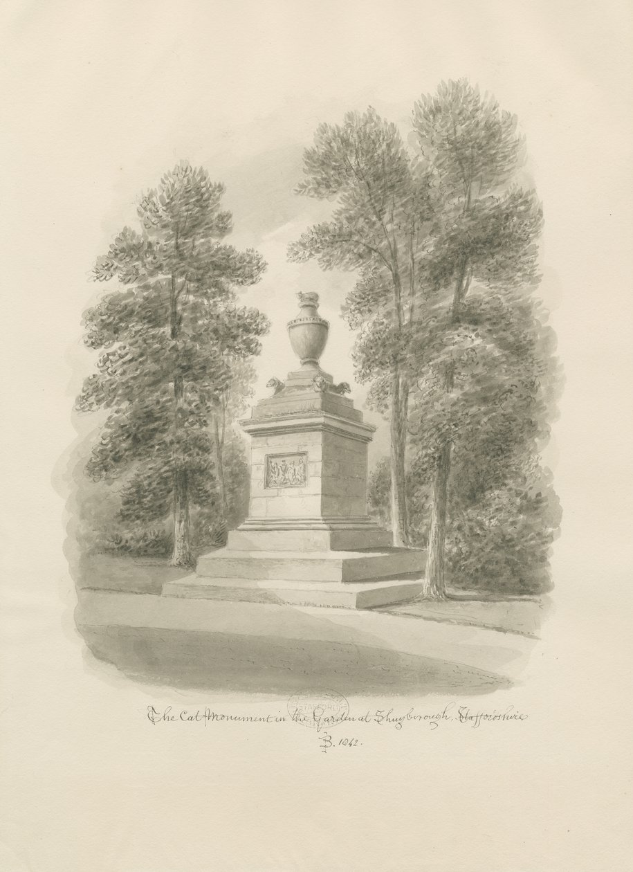 Shugborough - Cat Monument: sépiová kresba od John Buckler