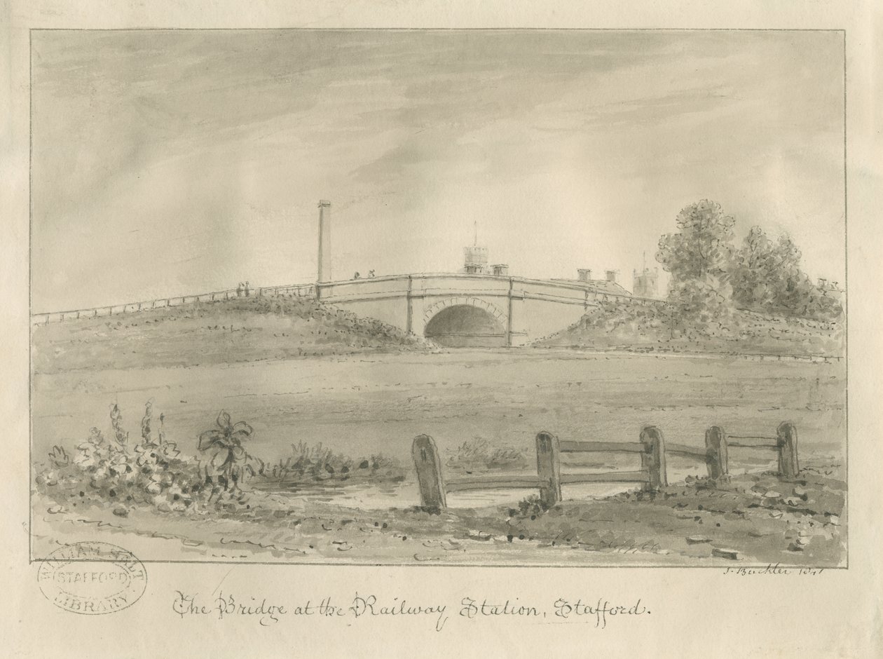 Stafford - Most na nádraží: kresba sépie, 1841 od John Buckler